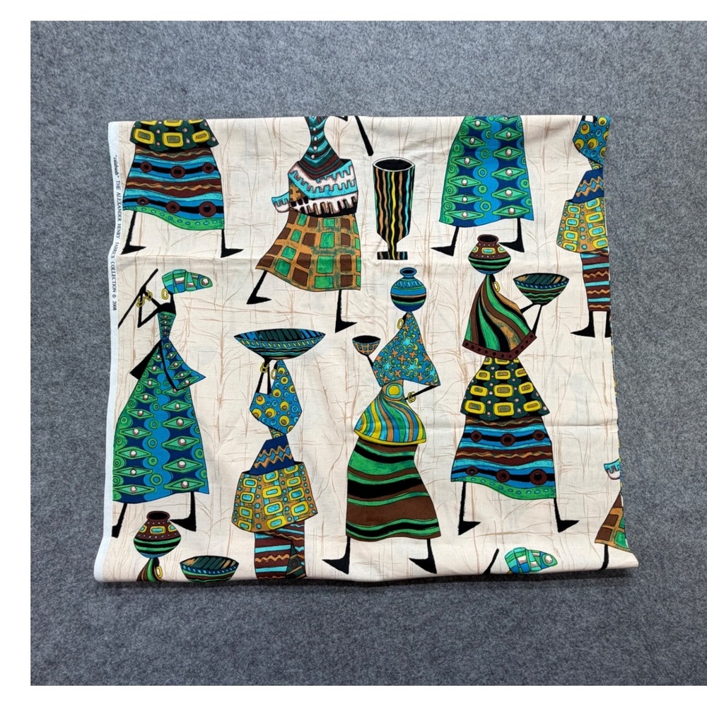 Alexander Henry Calabash Fabric 2008 African Motif Cotton Remnant 70x43 Teal
